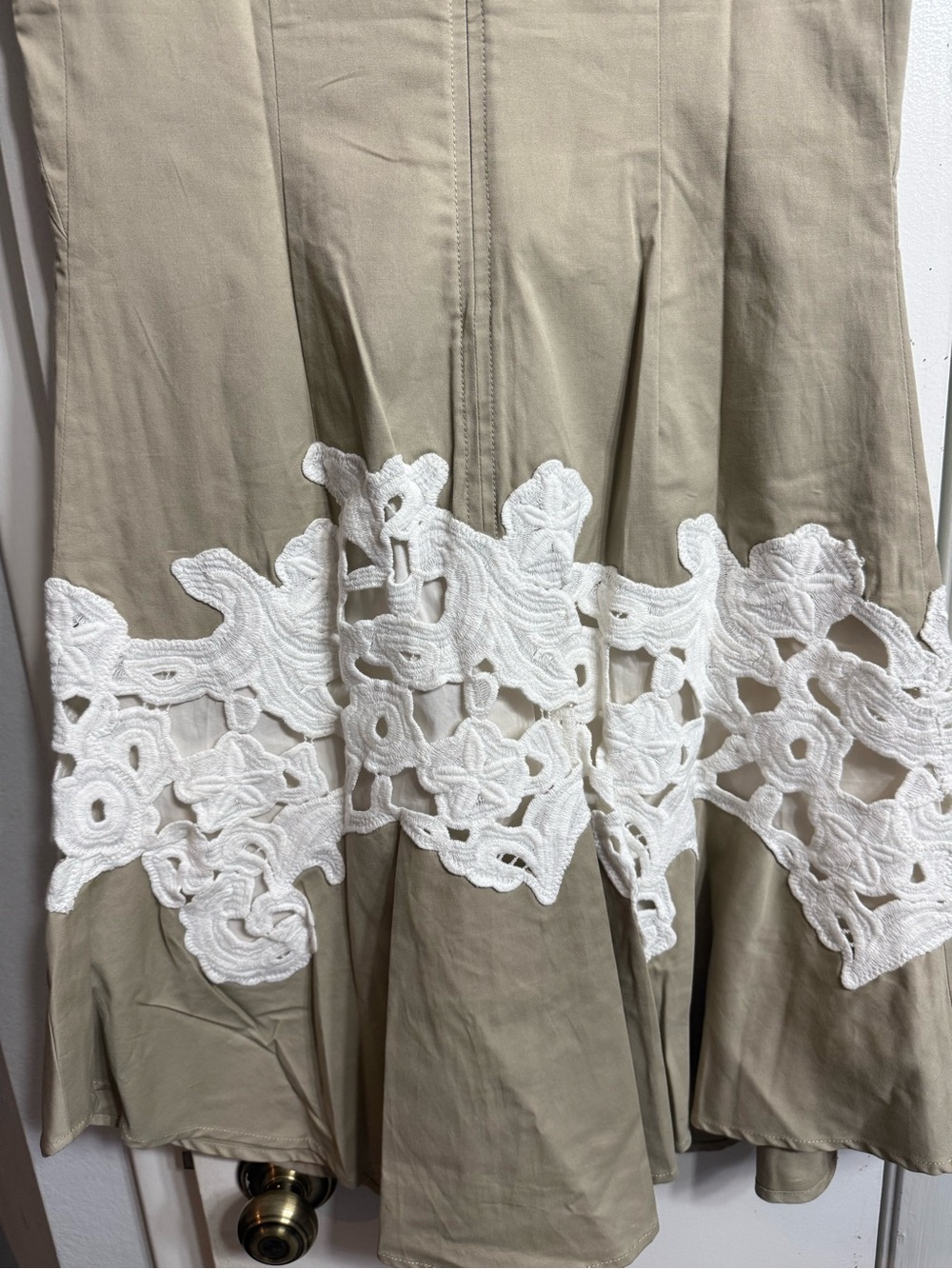 Derek Lam Collective Khaki Lace Hem Midi Dress IT 40 | Designer Cotton Twill RTR - Picture 6 of 10
